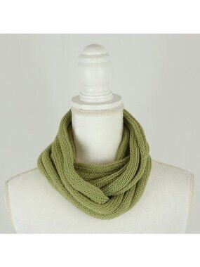 Handmade Unisex Adult Green Ribbed Knit Organic Cotton Infinity Scarf